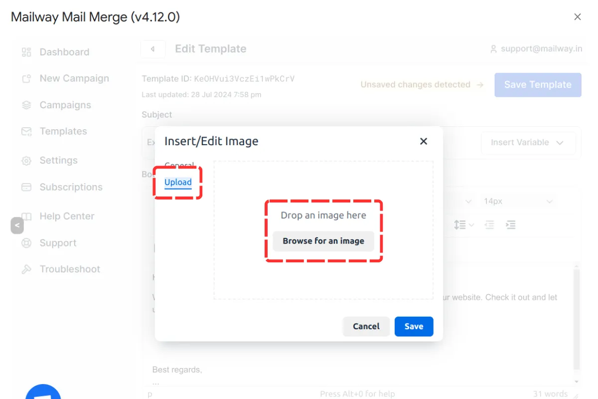 Choose an image from your computer by clicking "Browse for an image."