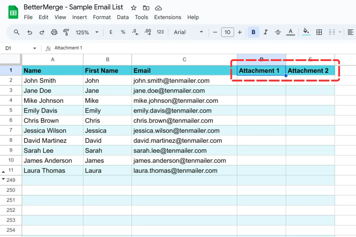 Adding multiple columns for more than one personalized attachment in Google Sheets