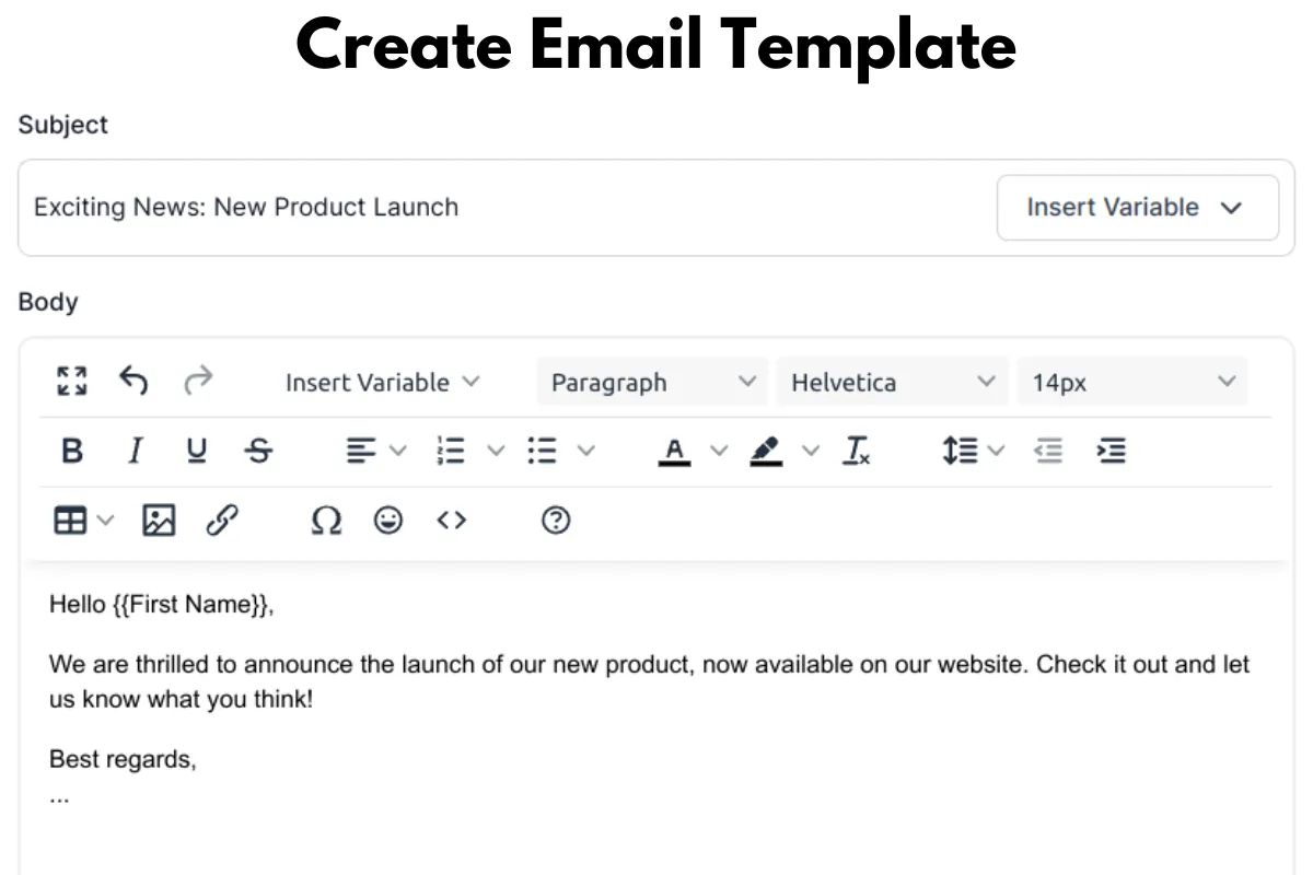 Screenshot showing an example email template