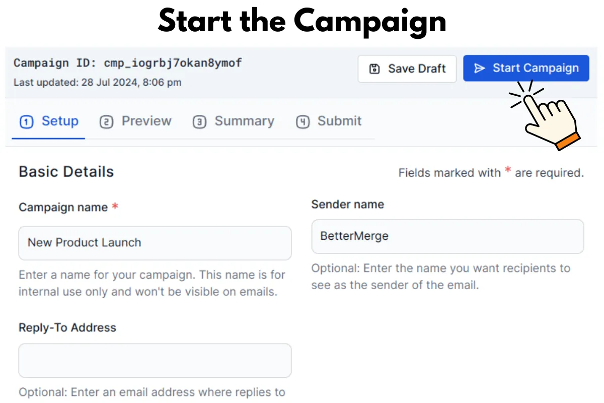 Screenshot showing the Start Campaign button is highlighted.