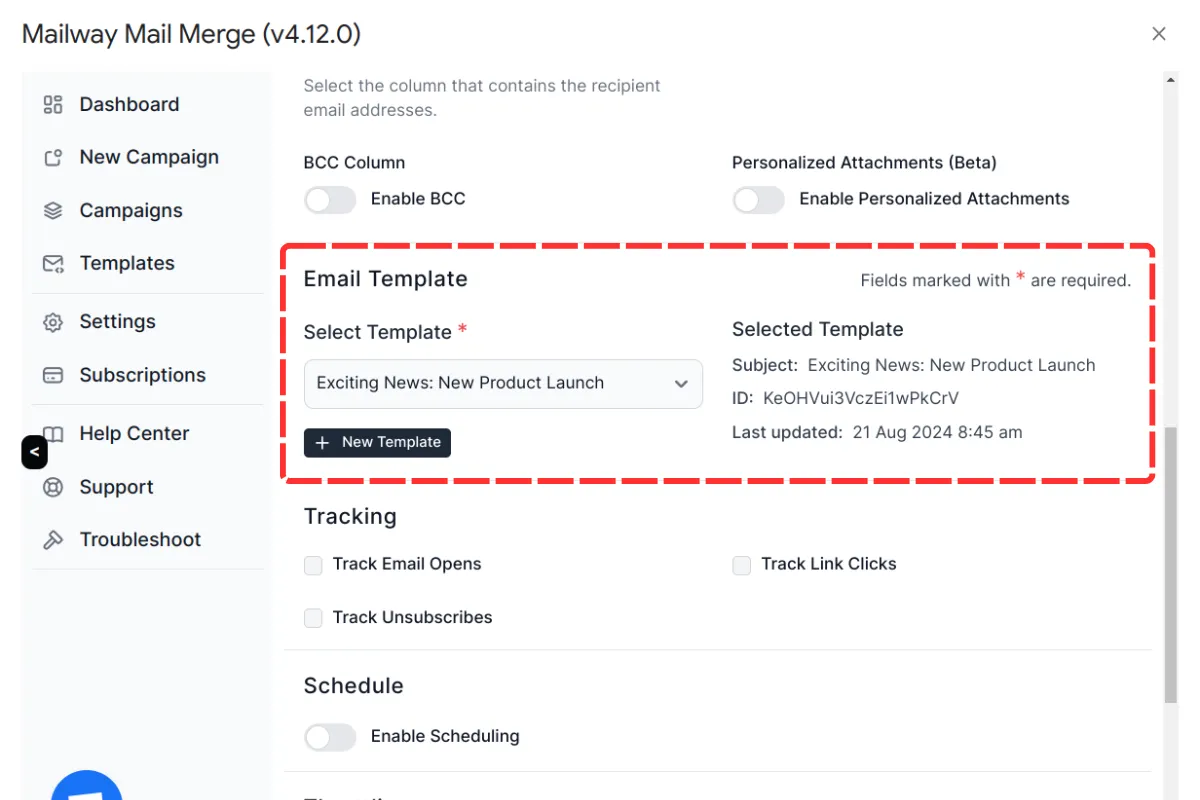 Email Template Section