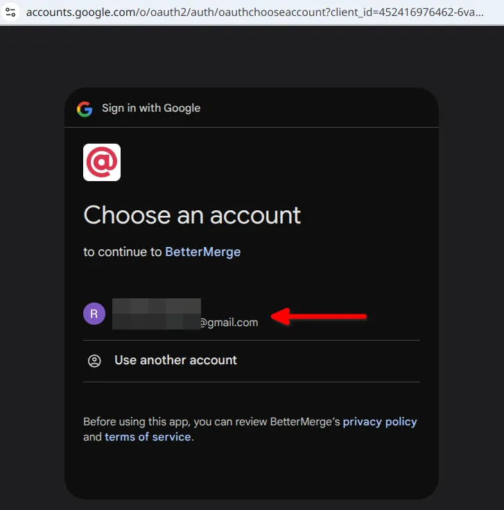 Screenshot showing the primary google account highlighted with arrow.
