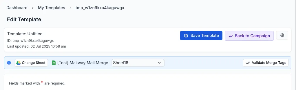 Back button in template editor