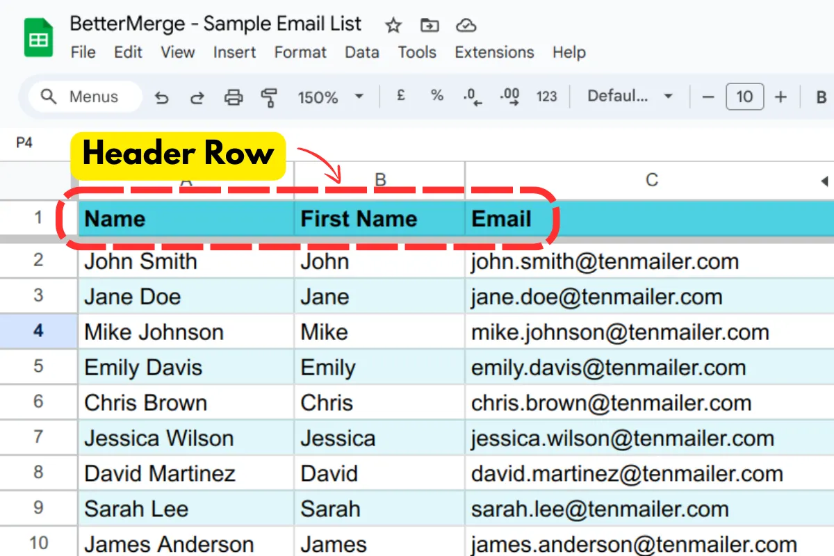 Google Sheets contact list preparation