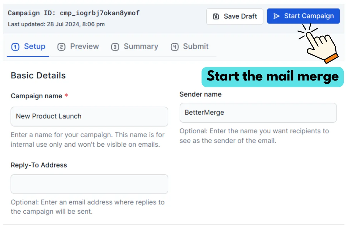 Sending a mail merge campaign
