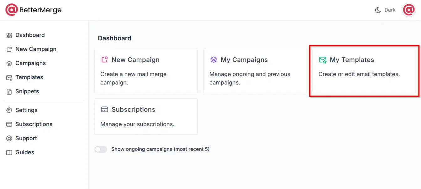 Click on My Templates from the dashboard.