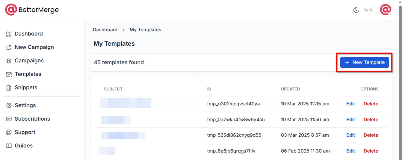 Click on New Template button