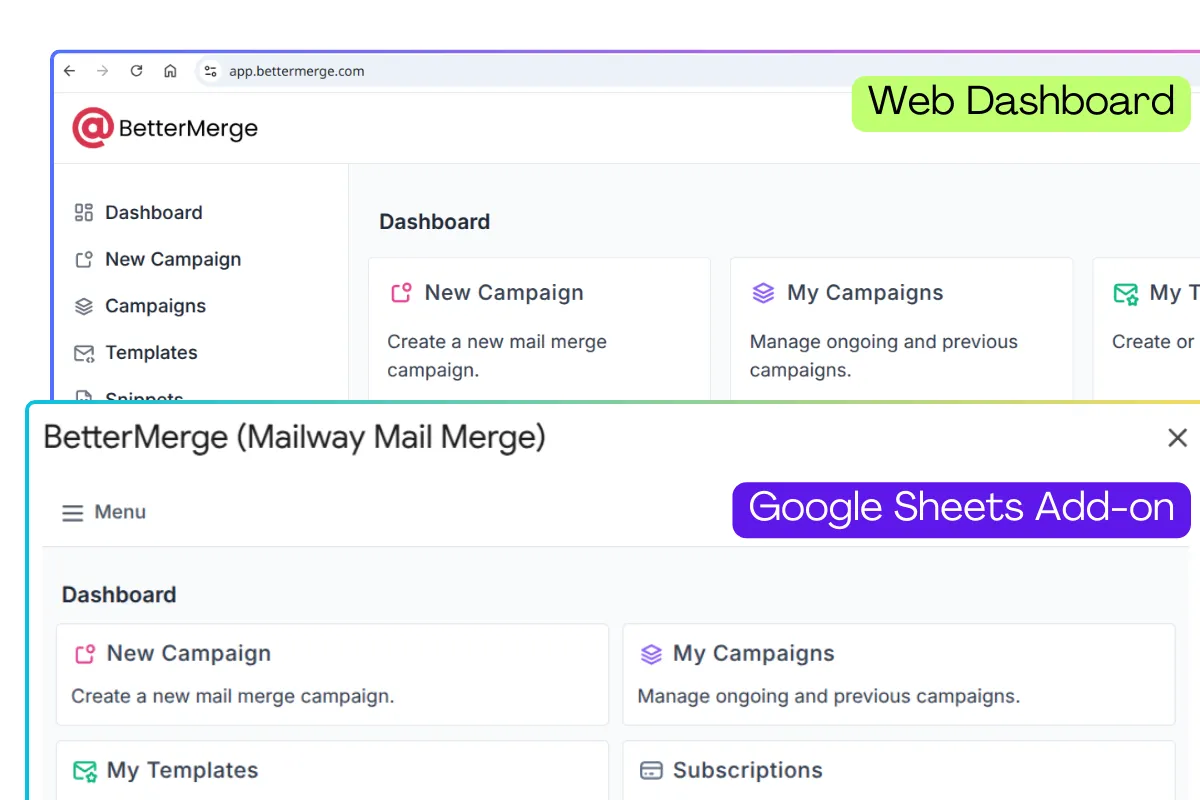 BetterMerge mail merge dashboard