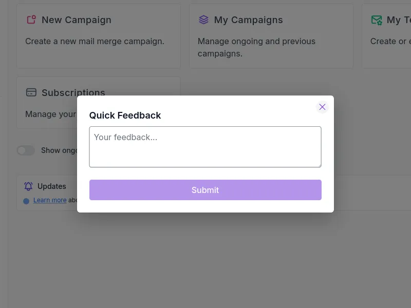 Quick feedback form screenshot