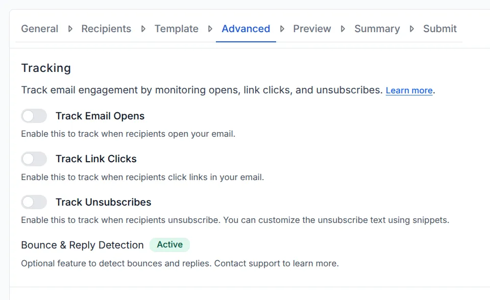 screenshot showing different tracking options available in BetterMerge.