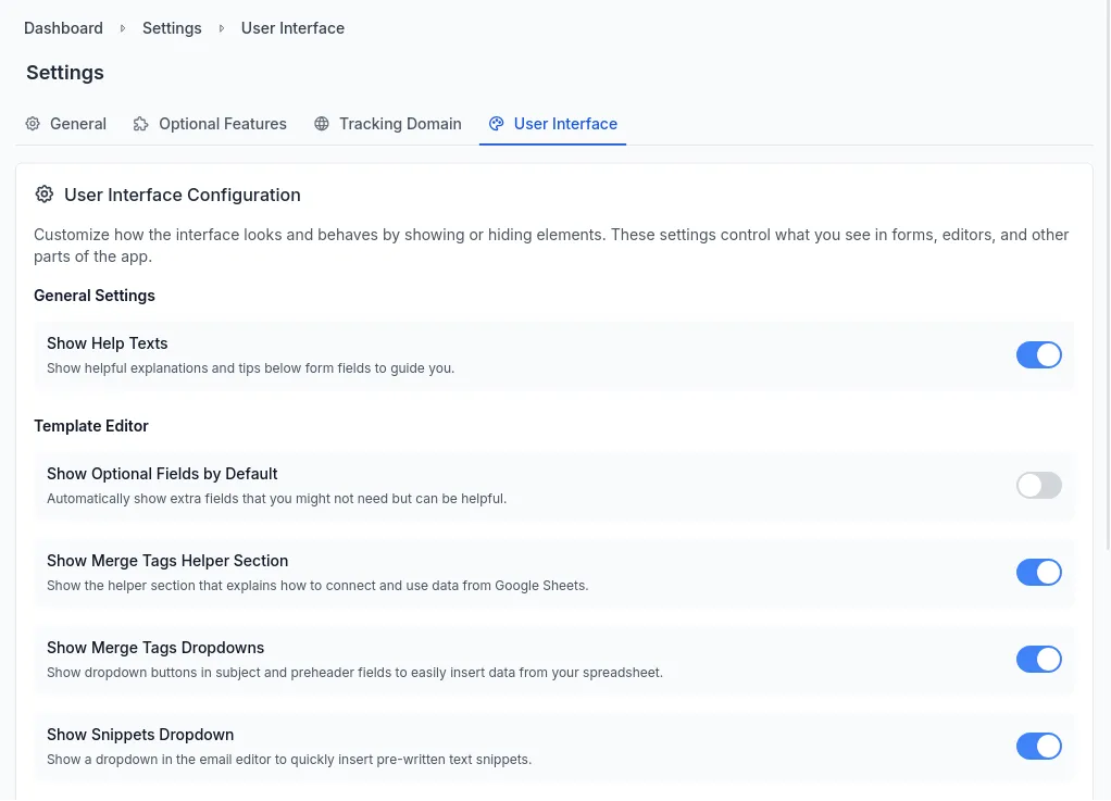 Settings page screenshot