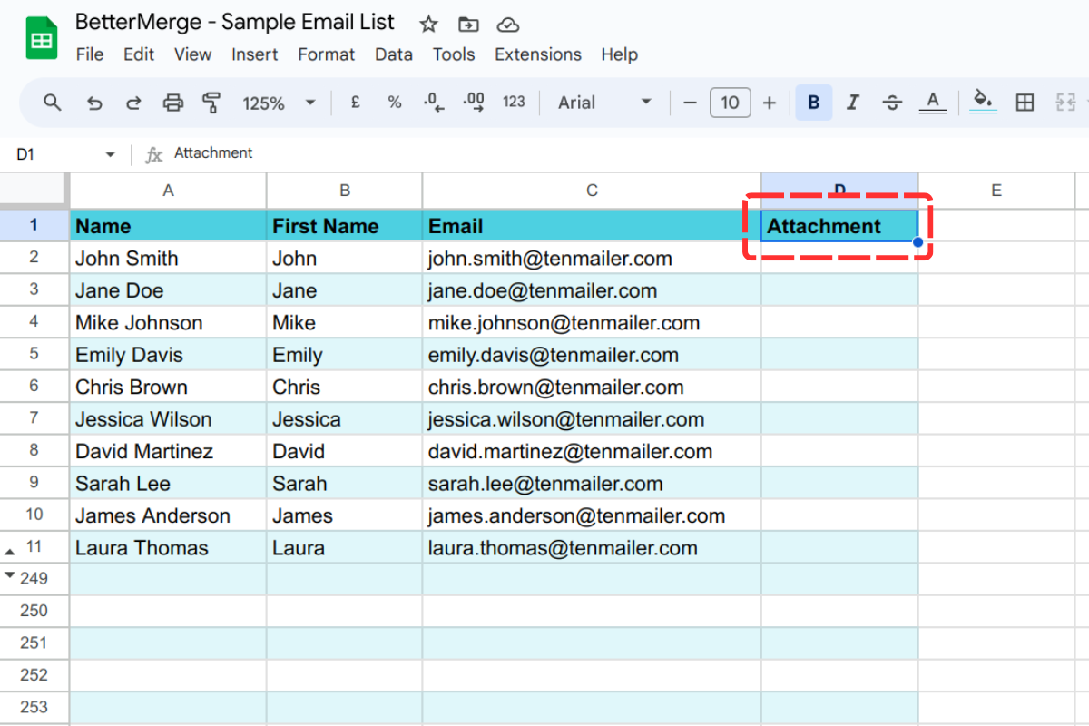 Adding a single column for one personalized attachment in Google Sheets