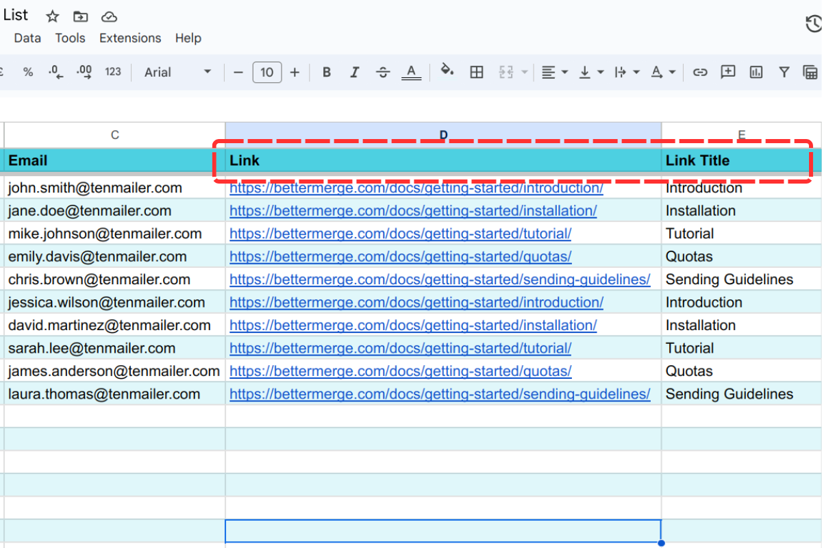 Adding columns in Google Sheets for personalized links