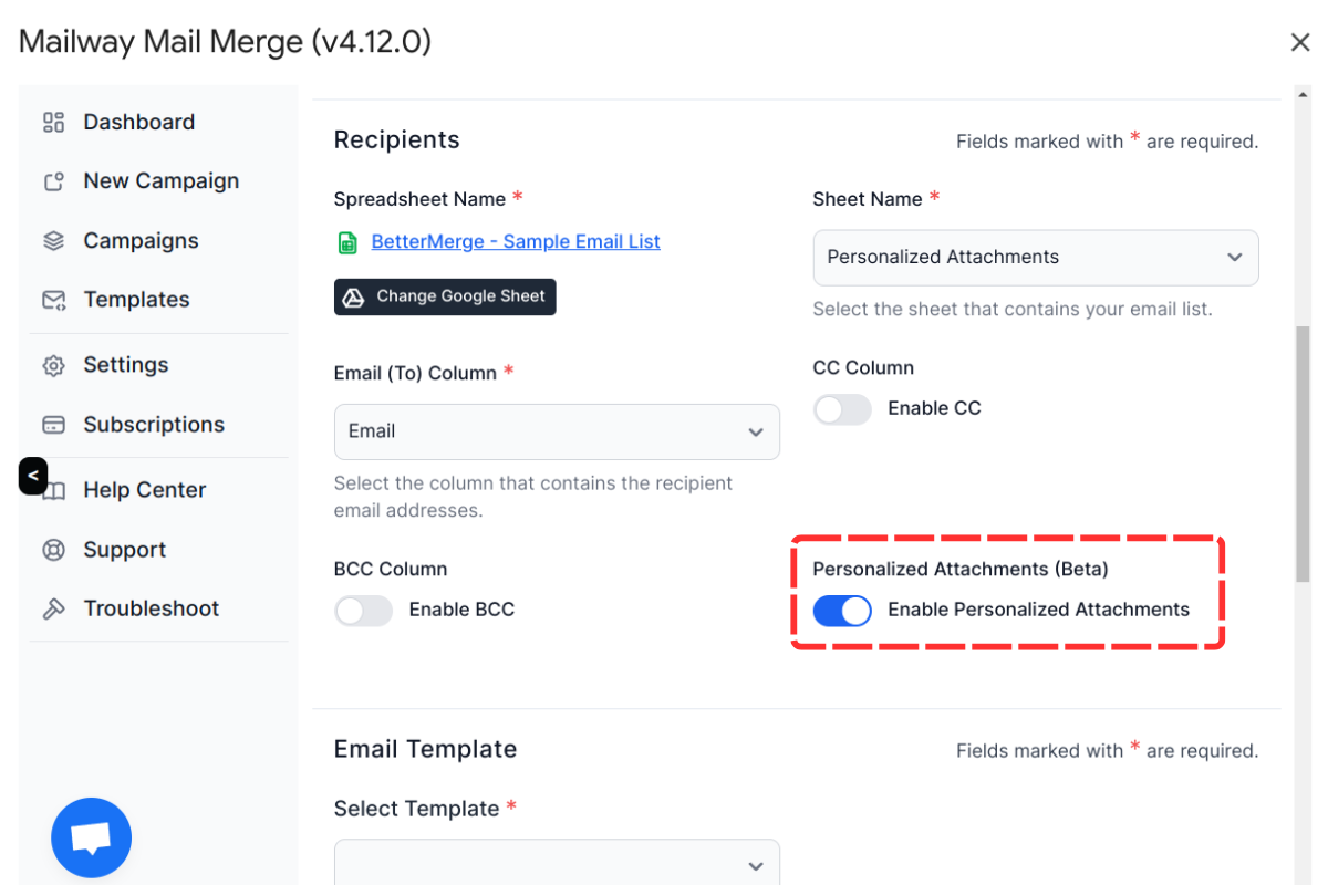 Enabling personalized attachments in BetterMerge