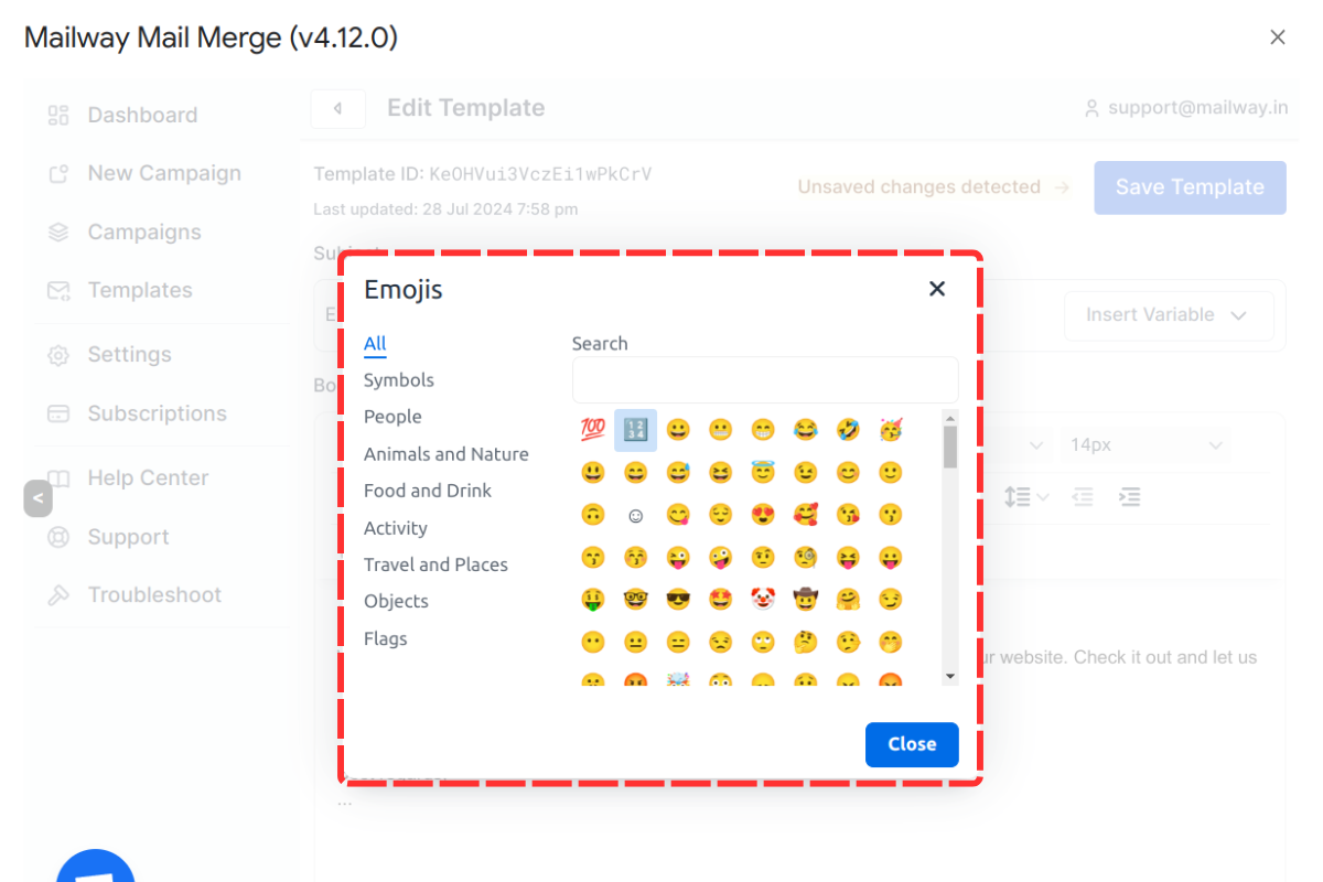 Choose emoji from the pop-up window