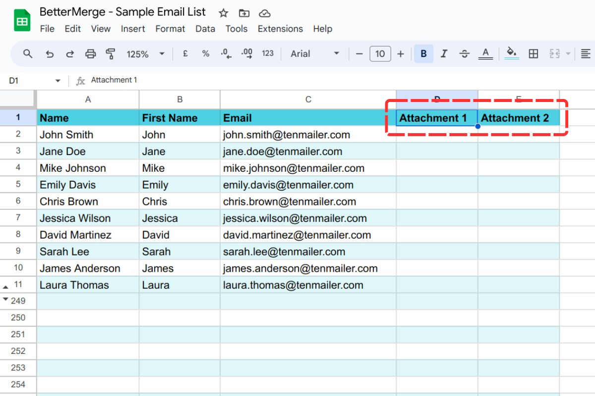 Adding multiple columns for more than one personalized attachments in Google Sheets