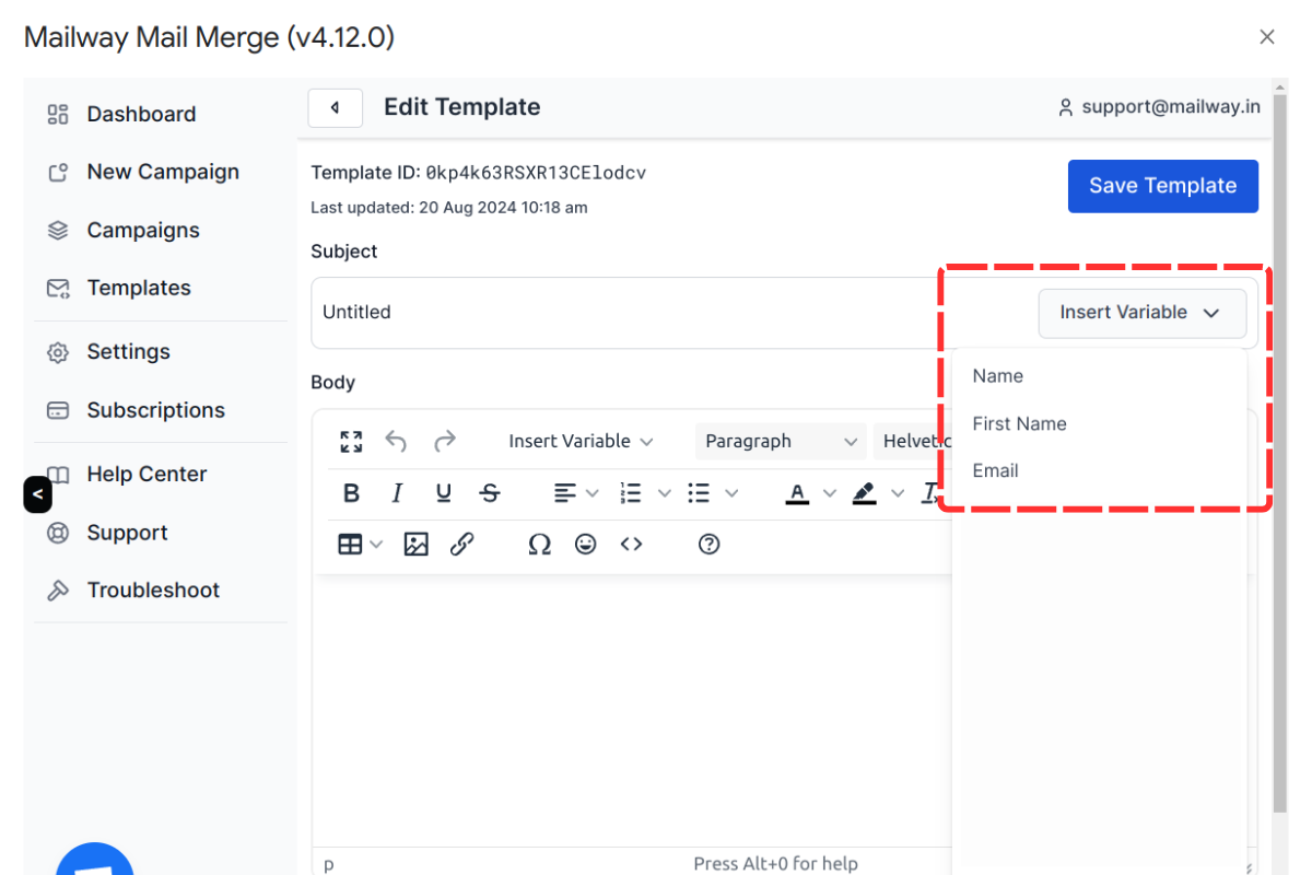 Insert Merge Tags into Subject line