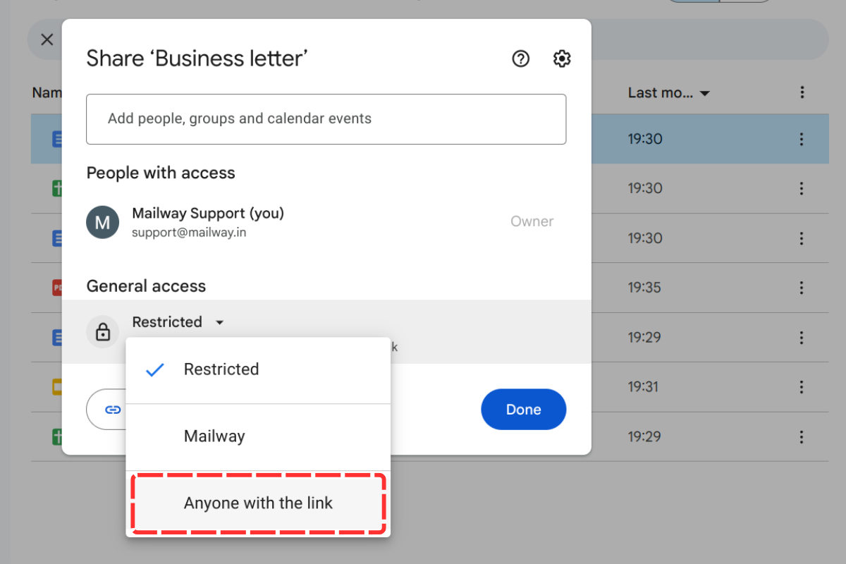 Adjusting sharing settings in Google Drive