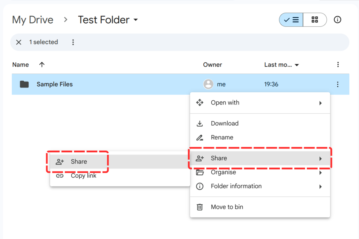 Sharing a folder in Google Drive