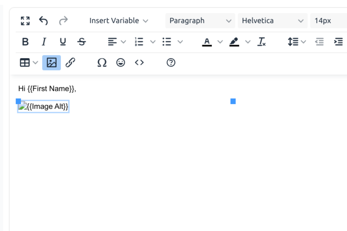 Image placeholder in the template editor