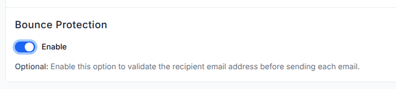 Screenshot of the bounce protection toggle switch in campaign editor page.