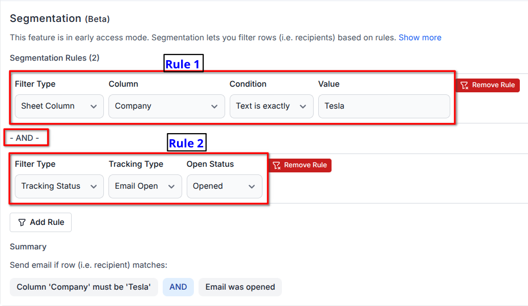 Example of segmentation rules in bettermerge.